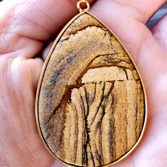 New Picture Jasper Gold Wrapped Teardrop Pendant - Picture 1 of 9